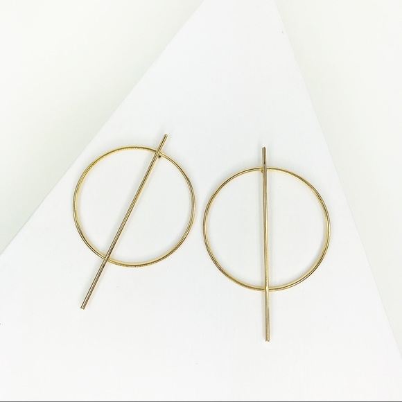RESTOCKED Gold Hoop with Vertical Geo Bar - Picture 3 of 8